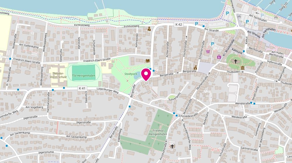 Karte mit dem Standort von Küsten-Taxi: Bergstraße 41, 23774 Heiligenhafen